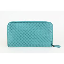 Bottega Veneta Aqua Intrecciato Woven Leather Zip Around Continental Wallet 122bv5