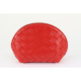 Bottega Veneta Red Intrecciato Leather Oval Cosmetic Pouch Toiletry Case 1123bv33