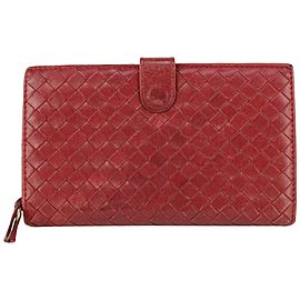 Bottega Veneta Dark Red Intrecciato Leather Long Flap Wallet 183bv712