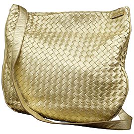 Bottega Veneta Metallic Gold Intrecciato Leather Woven Messenger Bag 858211