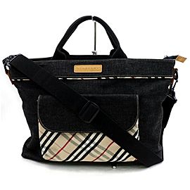 Burberry 872138 Nova Check 2way Tote Navy Blue Canvas Shoulder Bag