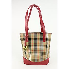 Burberry Red x Beige Nova Check Tote Bag 920bur52