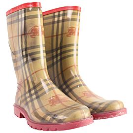 Burberry Beige x Red Womens 38 Nova Check Rainboots 25bur858