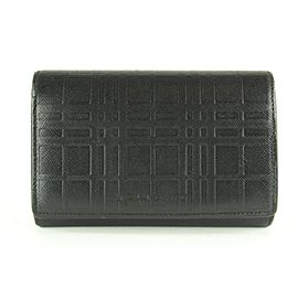 Burberry Black Nova Check Embossed Leather Trifold Wallet 11BUR1218