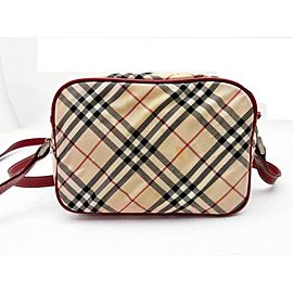 Burberry Blue Label Burgundy Nova Check Crossbody Bag 241108