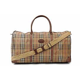 Burberry Duffle Boston with Strap Nova Check 872418 Brown/Beige Coated Canvas Weekend/Travel Bag