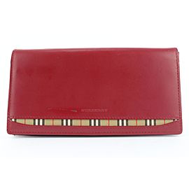 Burberry Red Leather Nova Check Flap Long Wallet 674bur318