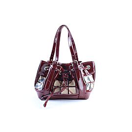 Burberry Supernova Armored Baby Beaton 20bur0424 Burgundy X Nova Check Patent Leather Hobo Bag