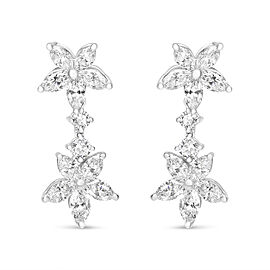 18k White Gold 6.0 Cttw Marquise Diamond Floral Dangle Drop Earrings (E-F Color, VS1-VS2 Clarity)