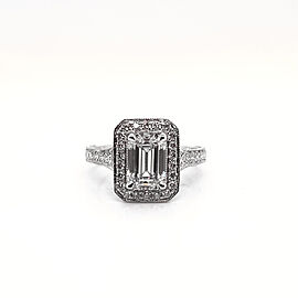 4 Carat Emerald Cut Lab Grown Diamond Engagement Vintage Halo Ring IGI Certified