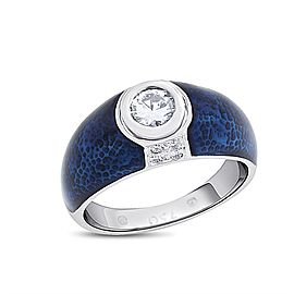 18k White Gold 0.37 Ct. Genuine Hidalgo Solitaire Diamond Blue Enamel Ring Size 6.5