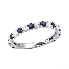 14K White Gold Blue & White Sapphire Stackable Eternity Anniversary Band Ring Size 7