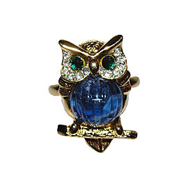 Kenneth Lane 18K Gold Plated Rhinestone Eyes Jelly Belly Owl Ring Size 7.0