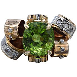 14 Karat Rose Gold and White Gold, Diamond and Peridot Ring