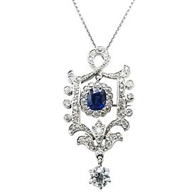 Edwardian Sapphire Diamond Platinum Pendant or Brooch