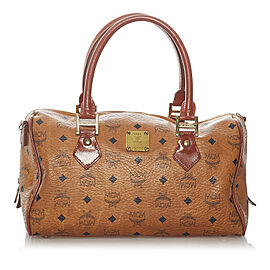 MCM Visetos Leather Boston Bag