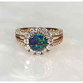 18K Rose Gold Round Cut Black Opal Diamond Ring