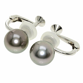 MIKIMOTO 18k White Gold Gray Pearl Earring LXGQJ-1175