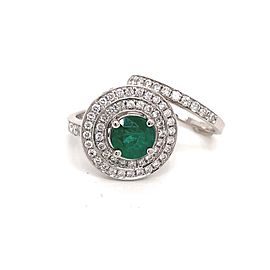 Emerald and Diamond Double Frame Bridal Set Ring in 14K White Gold