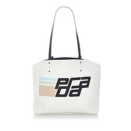 Prada Canapa Racing Logo Shopping Canvas Tote Bag