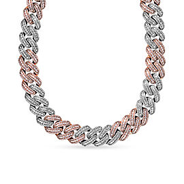 Logan Carat Round Brilliant Diamond Cuban Link Chain in White and Rose Gold For Men