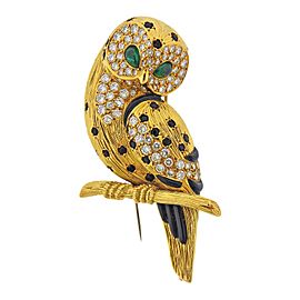 Van Cleef & Arples Diamond Emerald Onyx Gold Owl Brooch Pin