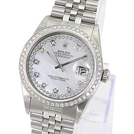 White Mop Mens Datejust Diamond Dial Diamond Bezel 36mm Watch