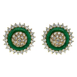 18 Karat Yellow Gold Diamond Jade Clip-On Earrings