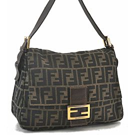 FENDI Canvas Leather Zucca Mamma Baguette Shoulder Hand Bag