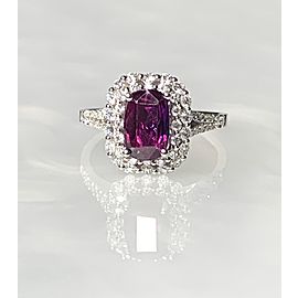 18K White Gold Cushion Cut Ruby Diamond Ring