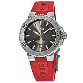 Oris Aquis Date Automatic Grey Dial Red Rubber Strap Men's Watch