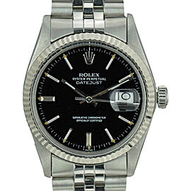 Rolex Datejust 16014 Steel 18K Gold Fluted Bezel Black Dial 36mm Men's Watch