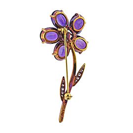 Tiffany & Co. Amethyst Diamond Gold Flower Brooch