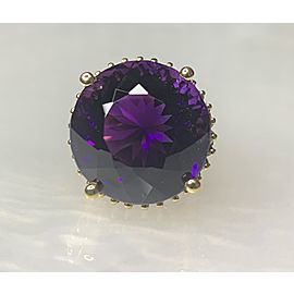 14K Yellow Gold Round Shaped Amethyst Cocktail Diamond Ring