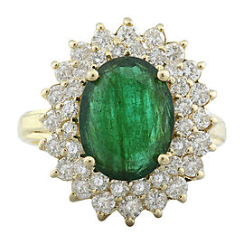 4.45 Carat Emerald 14K Yellow Gold Diamond Ring