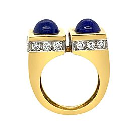 Tiffany & Co Yellow Gold Diamond Lapis Ring Set with 2 Lapis Lazuli Stones