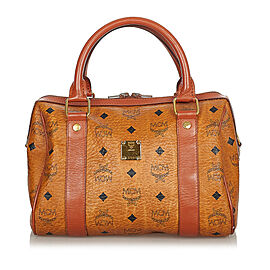 MCM Visetos Leather Boston Bag