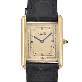 CARTIER Must tank LM 6 81006 SV925/Leather gold Dial Quartz Watch