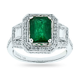 14K White Gold with 1.63ct Emerald and 0.82ctw Diamond Ring Size 7.0