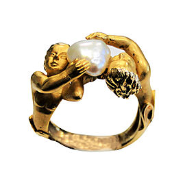 Carrera y Carrera 18K Yellow Gold With Cultured Pearl Cherub Ring Size 6.5