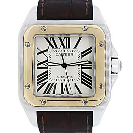 Cartier Santos 100 XL Two-Tone on Brown Alligator Strap 38mm Watch