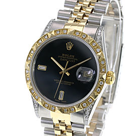 Rolex Mens Datejust Two-tone 36mm Black Diamond Dial Lugs Bezel Watch