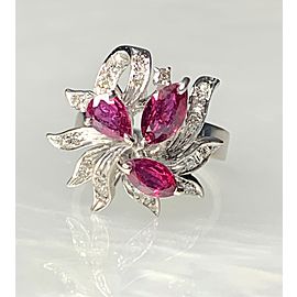 18K White Gold Marquise Cut Ruby Diamond Ring