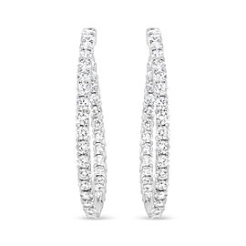 18K White Gold 3 5/8 Cttw Round Diamond Curved Inside-Outside Hoop Earrings (F-G Color, VS1-VS2 Clarity)