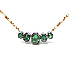 18K Rose Gold 3/4 Cttw Pave Diamonds and Graduated Green Tsavorite Gemstone Curved Bar Choker Necklace (G-H Color, SI1-SI2 Clarity) - Adjustable up to 14" - 16.5"