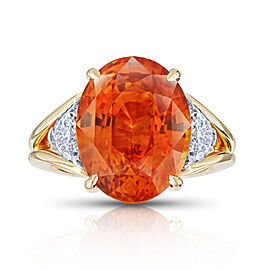 David Gross Oval Orange Sapphire with two Half Moon Diamonds in 18k YG ring