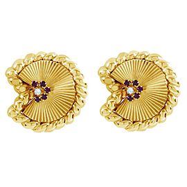 David Webb 18K Yellow Gold and Platinum 0.80 Ct Ruby and 0.16 Ct Diamond Fan Earrings