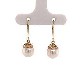 Akoya Pearl Earrings 14 KT Yellow Gold 8.70 mm Certified $990