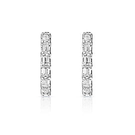 True Carat Emerald Cut Diamond Hoop Earrings in 14K White Gold