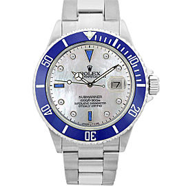 Rolex Submariner 16610 Stainless Steel Blue Ceramic White Mother Of Pearl W/ Diamond 40mm Mens Watch